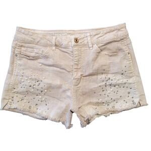 Hippie Laundry Tan Cut Off Shorts Stretch Women's 29 Grunge Raw Hem Studs Beads